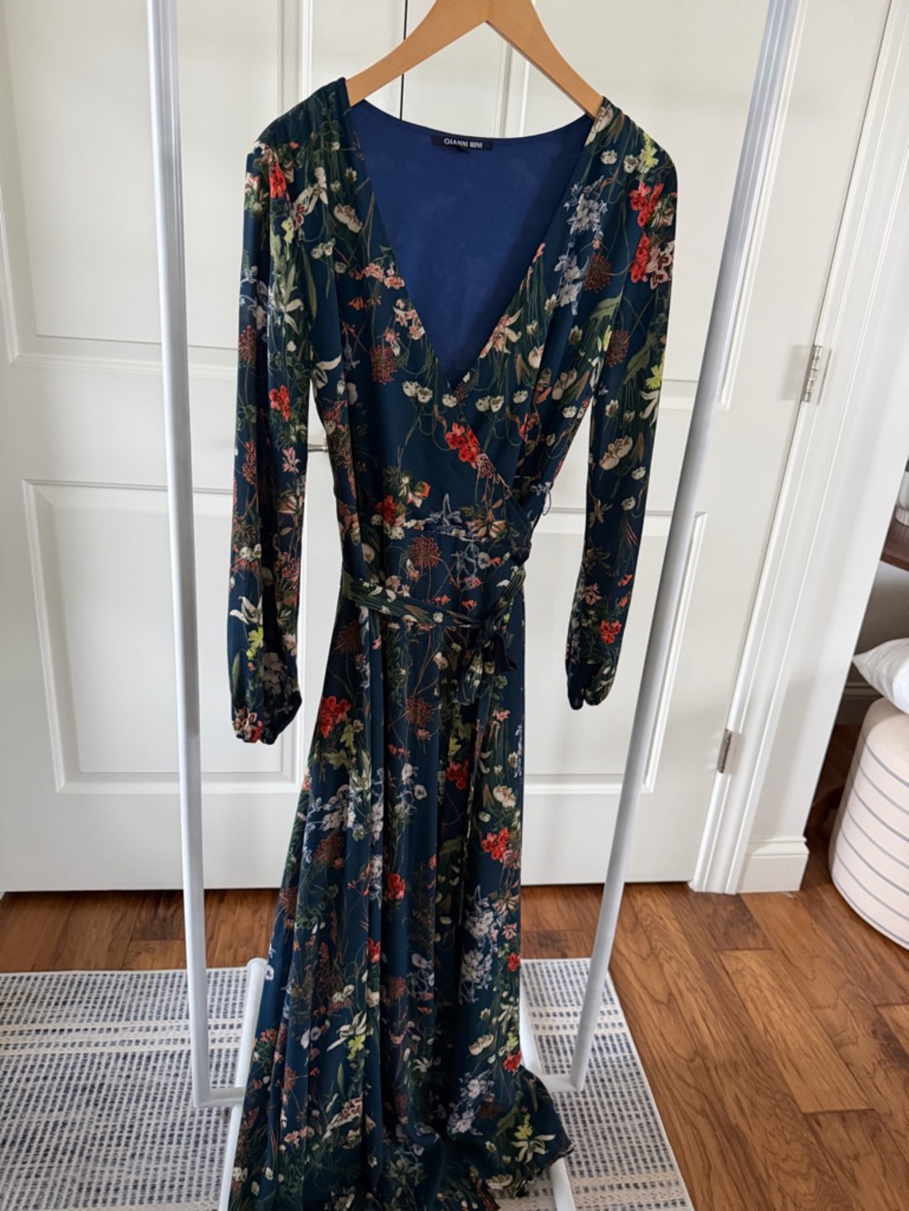 Gianni Bini Navy Floral Wrap Maxi Dress